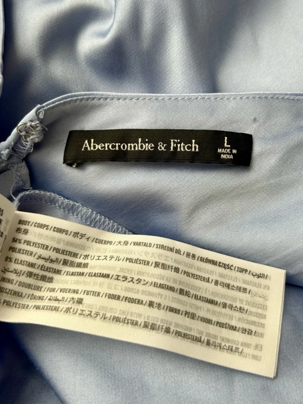 Abercrombie & Fitch Pastel Blue Satin Draped Twist-Front Maxi Dress Size Large L